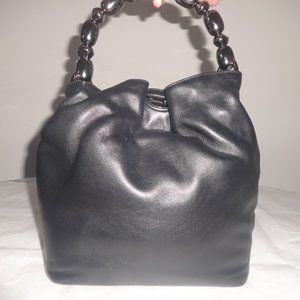 CHRISTIAN DIOR Vintage Beaded Black Leather Handle Bag
